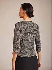 baratos Blusas Elegantes-Mulheres camisa Boho Blusa Tops elegantes Purpurina Estampado Cashemere Elegante à moda Manga 3/4 Gola Redonda Tops regulares Diário Trabalho Convidado do casamento Preto Verão Primavera Outono