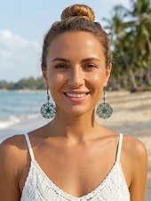baratos Brinco Feminino-Brincos femininos boêmios vazados redondos, brincos pendentes vintage em liga metálica com filigrana, perfeitos para férias de verão, praia, festivais, brunch, looks casuais e resorts.