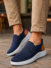 economico Scarpe Casual Slip-On-sneakers slip-on da uomo in maglia blu navy – tessuto elasticizzato traspirante con tallone a contrasto, comfort ultraleggero per camminare, viaggiare e indossare ogni giorno
