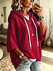  Felpa con cappuccio casual da donna - felpa con cappuccio a maniche corte 3/4 morbida