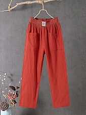  Damen Hose aus Baumwollleinen Stoffhosen Sommerhose Baggy-Hosen solide Klassisch Knöchellang Mittlere Taille Tasche Baggy Elastisches Kordelzugdesign Komfort Atmungsaktivität Weich Mikroelastisch