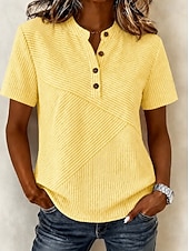  Mujer Blusa Graphic Geométrico Elegante Vacaciones Vintage Manga Corta Henry Collar Tops largos Casual Diario Festivos Azul Piscina Amarillo Rosa Gris Verano Primavera