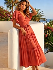  Per donna Abito maxi Abito a trapezio Casual Ferie Vestibilità regolare Semplice Manica Corta Scollo a V Blu Rosa Arancione Estate Primavera