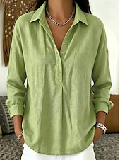  Mujer Camisa Color sólido Plano Bohemia Diario Trabajo Manga Larga Tops regulares Casual Diario Trabajo Azul Piscina Blanco Rosa Verde Trébol Azul claro Verano Primavera