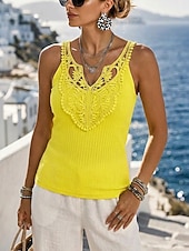  Dames Kant splitsende top Hemdje Tanktop Textuur Kant Lapwerk Vakantie Mouwloos Casual Wit Geel Blozend Roze Hemelsblauw Zomer