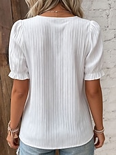 preiswerte Schicke Blusen-Damen T Shirt T-Shirt Spitze Patchwork Einfach Mode Stilvoll Klassisch Kurzarm V Ausschnitt Normale Oberteile Täglich Ausgehen Wochenende Schwarz Weiß Gelb Himmelblau Purpur Sommer Frühling