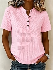  Mujer Blusa Graphic Geométrico Elegante Vacaciones Vintage Manga Corta Henry Collar Tops largos Casual Diario Festivos Azul Piscina Amarillo Rosa Gris Verano Primavera