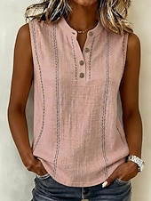  Mujer Camisa Camisas de algodón y lino Bohemia Vacaciones Moda Sin Mangas Tops cortos Casual Diario Trabajo Azul Piscina Rosa Beige Verano Primavera