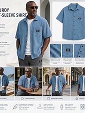  Herren Hemd Freizeithemd Cordhemd Knopfhemd Schwarz Weiß Leicht Blau Kurzarm Einfach Hemdkragen Lässig Täglich Fronttasche Bekleidung Elegant Mode Lässig