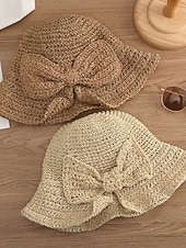 abordables Sombreros de mujer-Sombrero de paja plegable estilo boho para mujer con lazo, sombrero de verano tejido y plegable en varios colores para vacaciones en la playa, viajes, fiestas en el jardín, brunch, resort. &amp;uso diario