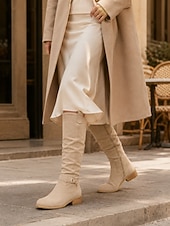 cheap Slouch Boots-Women's Suede Knee-High Boots with Slouchy Design - Perfect for Fall Fashion, Casual Outings, and Outdoor Adventures