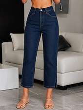  Mujer Vaqueros chino Longitud total Cintura Media Color sólido Bolsillo Confortable Rígido Casual Diario Azul Marino Otoño Holgado
