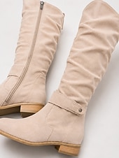 baratos Botas Slouch-Mulheres Botas Botas de motociclista Botas Cowboy Sapatos de camurça Ao ar livre Diário Botas Longas Presilha Sem Salto Ponta Redonda Vintage Casual Minimalismo Couro Sintético zíper Preto Cinzento