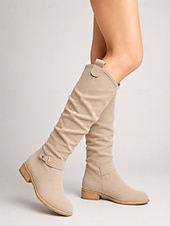 baratos Botas Slouch-Mulheres Botas Botas de motociclista Botas Cowboy Sapatos de camurça Ao ar livre Diário Botas Longas Presilha Sem Salto Ponta Redonda Vintage Casual Minimalismo Couro Sintético zíper Preto Cinzento