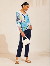 billige Blomstrete bluser-pastellvasket peonfarget flagrende chiffonbluse