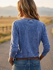  Pentru femei Cămașă Henley Spălare acidă Spălare vintage Grafic Simplu Epocă Modă Stilat Fără manșon Manșon scurt Manșon Lung Henley Topuri obișnuite Casual Plajă Albastru piscină Roz Îmbujorat Gri