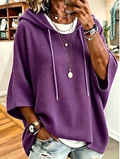 abordables Sweats à Capuche Unis-Femmes Sweat à capuche Actif ancien Mode manche longue À capuche Hauts Longs Occasionnel Maison Rue Blanche Noir Rouge Violet Orange Printemps Automne Hiver