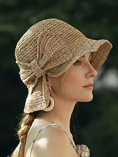 abordables Sombreros de mujer-Sombrero de paja plegable estilo boho para mujer con lazo, sombrero de verano tejido y plegable en varios colores para vacaciones en la playa, viajes, fiestas en el jardín, brunch, resort. &amp;uso diario
