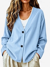  Cardigã feminino canelado com decote em V - blusa casual confortável com botões frontais e jaqueta casual.