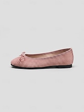 cheap Women's Flats-Women Pink Bow Ballet Flat Shoes - Round Toe Faux Suede Slip On Casual Flats for Casual Commute, Travel, Shopping &amp; Daily Wear