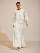 Women's Wide Leg Straight-Leg Trousers Chiffon Elegant Ankle-Length Mid Waist Elastic Waistband Stretchy Casual Daily Holiday Apricot Summer Spring Fall