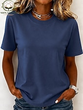 economico T-shirt semplice-T-shirt da donna 100% cotone - maglietta a maniche corte girocollo di alta qualità