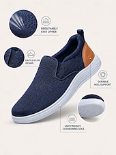 economico Scarpe Casual Slip-On-sneakers slip-on da uomo in maglia blu navy – tessuto elasticizzato traspirante con tallone a contrasto, comfort ultraleggero per camminare, viaggiare e indossare ogni giorno