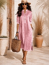 Women's Midi Dress Velvet Dress Elegant Vacation Regular Fit Plain Long Sleeve V Neck White Black Pink Sky Blue Summer Spring