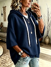 Felpa con cappuccio casual da donna - felpa con cappuccio a maniche corte 3/4 morbida