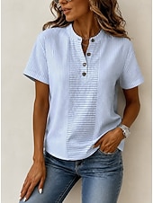  Mujer Blusa Graphic Geométrico Elegante Vacaciones Vintage Manga Corta Henry Collar Tops largos Casual Azul Piscina Negro Rosa Verde Trébol Verano Primavera