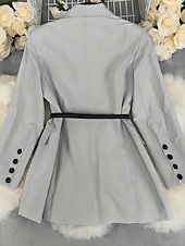  Blazer grigio da donna elegante - giacca monopetto slim fit con cintura in vita