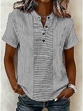  Mujer Blusa Graphic Geométrico Elegante Vacaciones Vintage Manga Corta Henry Collar Tops largos Casual Azul Piscina Negro Rosa Verde Trébol Verano Primavera