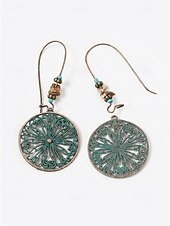 baratos Brinco Feminino-Brincos femininos boêmios vazados redondos, brincos pendentes vintage em liga metálica com filigrana, perfeitos para férias de verão, praia, festivais, brunch, looks casuais e resorts.
