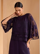  Dame Blondeskjorte Bluse Dressy topper Chiffongoverdeler Asymetrisk kant Helfarge Blomstret Elegant Stilfull Halvlange ermer Sommerfuglermer Båthals Vanlige topper Daglig Arbeid Bryllupsgjest