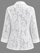 cheap Casual Jackets-Women's Shirt Jacket Casual Jacket Lace Jacket Lightweight Lace Open Front Elegant Embroidery Casual Weekend Open Front Regular Shawl Collar Regular Fit Long Sleeve Outerwear Black White Summer Spring