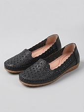 cheap Women's Flats-Women's Pink Floral Perforated Slip-On Shoes, Breathable Hollow Cutout Flat Shoes with Scalloped Edge, Soft Cushioned Insole &amp; Flexible Anti-Slip Sole for Countryside Strolls, Shopping &amp; Daily Leisure