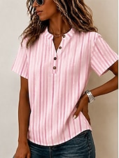  Mujer Blusa Graphic Geométrico Elegante Vacaciones Vintage Manga Corta Henry Collar Tops regulares Casual Azul Piscina Rosa Verde Trébol Verano Primavera