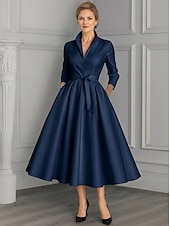 baratos Comprimento do tornozelo-Linha A Até o Tornozelo Vestido de festa Vestido Coquetel Vestido de convidada de casamento Vestido Para Mãe dos Noivos Manga Longa Decote V Elegante Vintage Festa Noite Formal Festa de Casamento