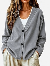  Cardigã feminino canelado com decote em V - blusa casual confortável com botões frontais e jaqueta casual.