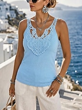  Dames Kant splitsende top Hemdje Tanktop Textuur Kant Lapwerk Vakantie Mouwloos Casual Wit Geel Blozend Roze Hemelsblauw Zomer