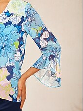 billige Blomstrete bluser-pastellvasket peonfarget flagrende chiffonbluse