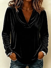  Per donna Blusa Top Eleganti camicetta di velluto Tinta unica Elegante Carino Manica Lunga Scollo a V Top Regolari Casuale Nero Giallo Rosa Rosso Azzurro cielo Autunno Inverno