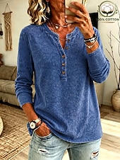  Femmes Chemise Henley Lavage à l'acide Lavage vintage Graphique Uni ancien Mode Élégant Sans manches Manche Courte manche longue Henley Hauts Réguliers Occasionnel Plage Bleu Rose Claire Gris