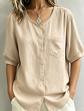 Damen Bluse Textur Einfach Stilvoll Lässig Halbarm Rundhalsausschnitt Normale Oberteile Lässig Täglich Blau Orange Beige Sommer Frühling