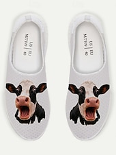  Witte instapschoenen voor heren met koeiengezichtprint en een ademend bovenwerk van honingraatvormig mesh. &Lichtgewicht EVA-buitenzool, casual sneakers voor dagelijkse wandelingen, strand en vissen.