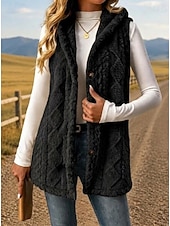 preiswerte Weste-Damen Tunika Knöpfe Einfach Bohemien Vintage Lässig Ärmellos V Ausschnitt Mit Kapuze Lange Oberteile Lässig Ausgehen Blau Khaki Schwarz Rosa Rote Frühling Herbst Winter