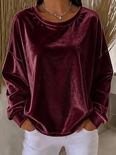  Per donna Maglietta in velluto Tinta unica Base quotidiana Manica Lunga Girocollo Top Regolari Casuale Rosso violaceo Nero Rosa Azzurro cielo Verde Autunno