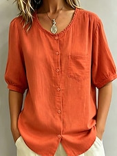  Damen Bluse Textur Einfach Stilvoll Lässig Halbarm Rundhalsausschnitt Normale Oberteile Lässig Täglich Blau Orange Beige Sommer Frühling