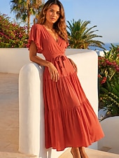  Per donna Abito maxi Abito a trapezio Casual Ferie Vestibilità regolare Semplice Manica Corta Scollo a V Blu Rosa Arancione Estate Primavera