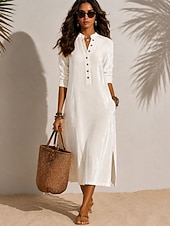  Women's Midi Dress Velvet Dress Elegant Vacation Regular Fit Plain Long Sleeve V Neck White Black Pink Sky Blue Summer Spring